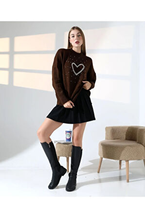 İnci Kalp Detaylı Kadın Kazak