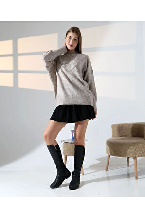 İnci Kalp Detaylı Kadın Kazak