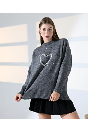 İnci Kalp Detaylı Kadın Kazak