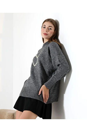 İnci Kalp Detaylı Kadın Kazak