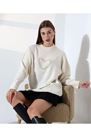 İnci Kalp Detaylı Kadın Kazak