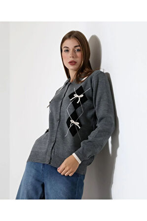 Baklava Desen Polo Yaka Kadın Kazak