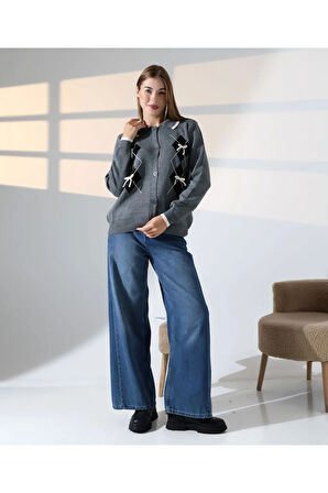 Baklava Desen Polo Yaka Kadın Kazak