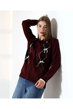 Baklava Desen Polo Yaka Kadın Kazak