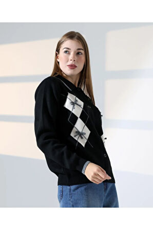 Baklava Desen Polo Yaka Kadın Kazak