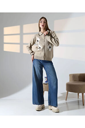 Baklava Desen Polo Yaka Kadın Kazak