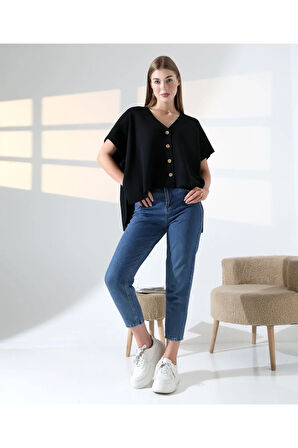 Düğme Detaylı Asimetrik Triko Bluz