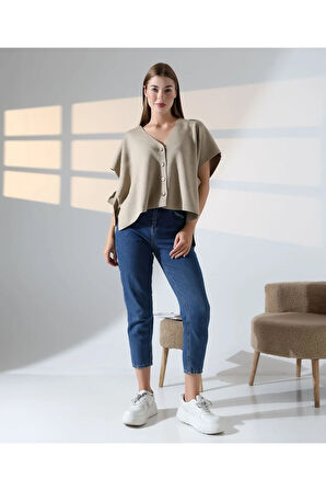 Düğme Detaylı Asimetrik Triko Bluz