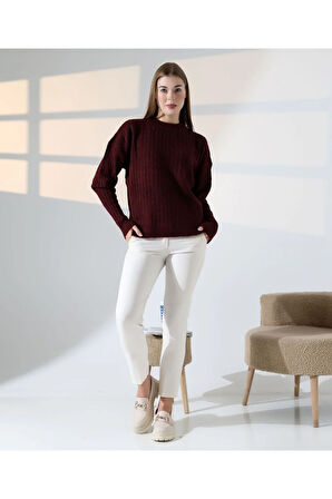 Kontrast Dokulu Örgü Triko Kazak