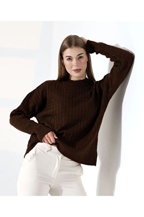 Kontrast Dokulu Örgü Triko Kazak