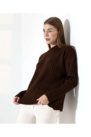 Kontrast Dokulu Örgü Triko Kazak