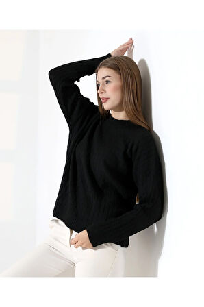 Kontrast Dokulu Örgü Triko Kazak