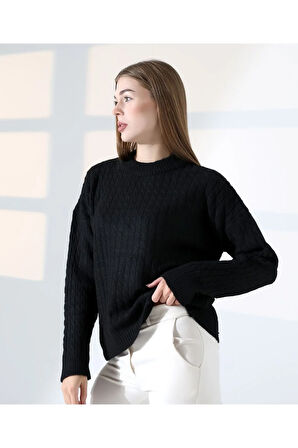 Kontrast Dokulu Örgü Triko Kazak