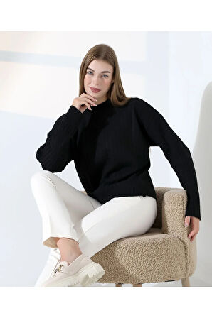 Kontrast Dokulu Örgü Triko Kazak