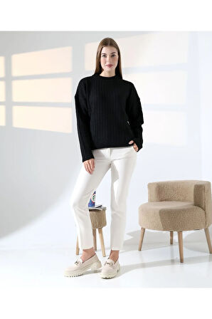 Kontrast Dokulu Örgü Triko Kazak