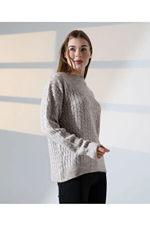 Kontrast Dokulu Örgü Triko Kazak