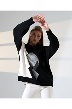 Geometrik Desenli Oversize Kadın Kazak