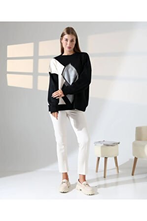 Geometrik Desenli Oversize Kadın Kazak