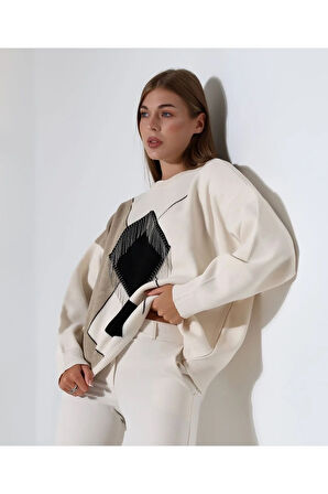 Geometrik Desenli Oversize Kadın Kazak