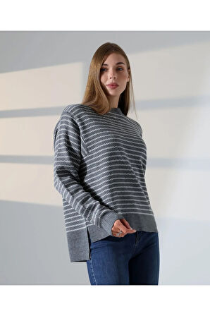 Çizgili Selanik Örgü Triko Kazak