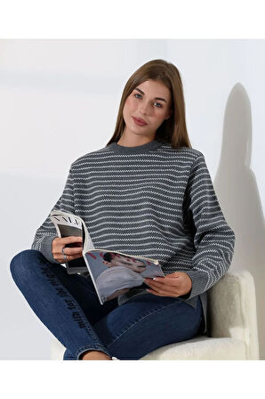 Çizgili Selanik Örgü Triko Kazak