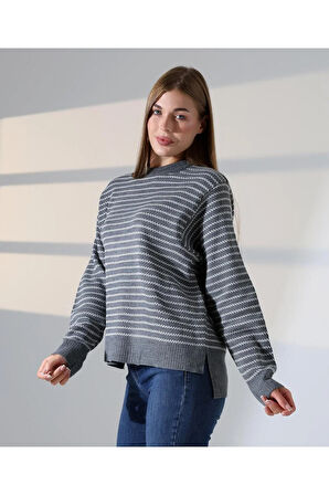 Çizgili Selanik Örgü Triko Kazak
