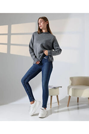 Çizgili Selanik Örgü Triko Kazak