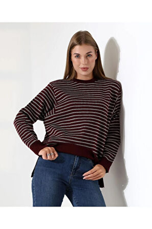 Çizgili Selanik Örgü Triko Kazak