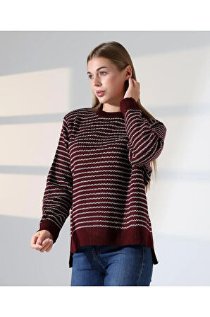 Çizgili Selanik Örgü Triko Kazak