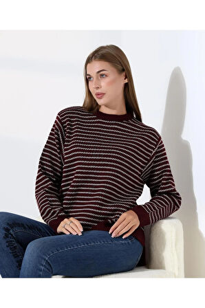 Çizgili Selanik Örgü Triko Kazak