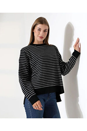 Çizgili Selanik Örgü Triko Kazak