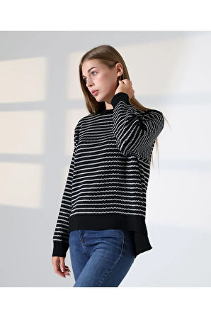 Çizgili Selanik Örgü Triko Kazak