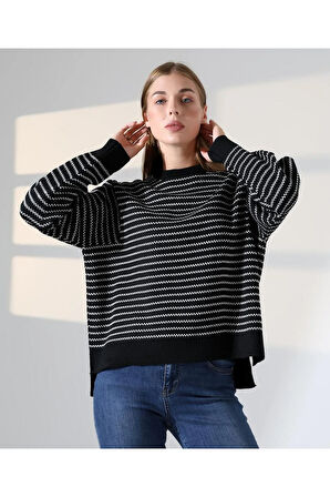 Çizgili Selanik Örgü Triko Kazak