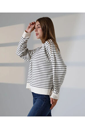 Çizgili Selanik Örgü Triko Kazak