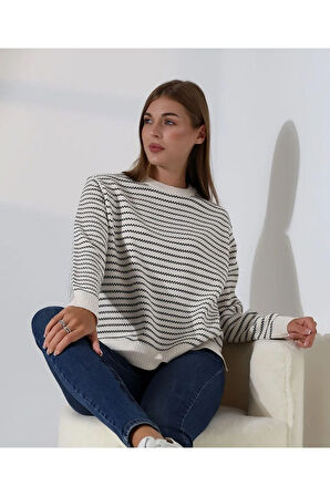 Çizgili Selanik Örgü Triko Kazak