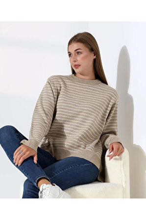 Çizgili Selanik Örgü Triko Kazak