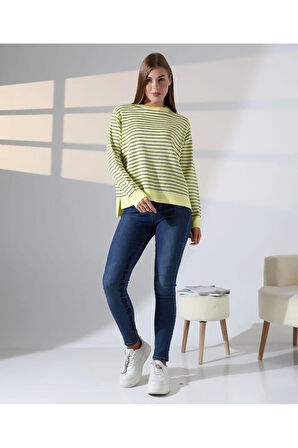 Çizgili Selanik Örgü Triko Kazak