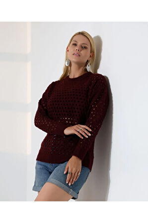 Delikli Uzun Kol Kadın Triko Kazak