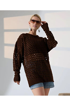 Delikli Uzun Kol Kadın Triko Kazak