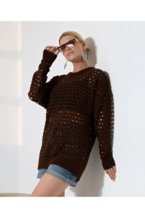 Delikli Uzun Kol Kadın Triko Kazak