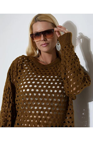 Delikli Uzun Kol Kadın Triko Kazak