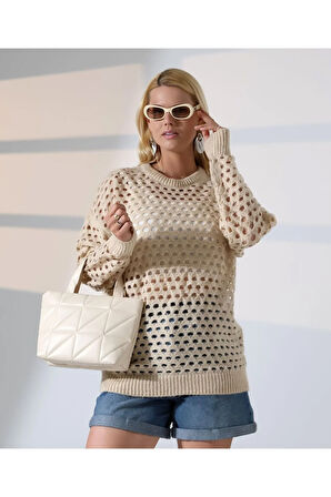 Delikli Uzun Kol Kadın Triko Kazak