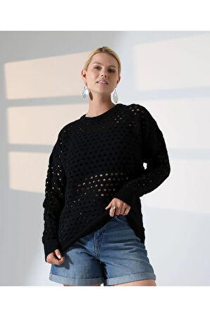 Delikli Uzun Kol Kadın Triko Kazak