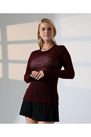 Delikli Fileli Dokuma Triko Kazak