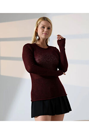 Delikli Fileli Dokuma Triko Kazak