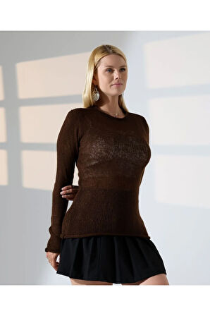 Delikli Fileli Dokuma Triko Kazak