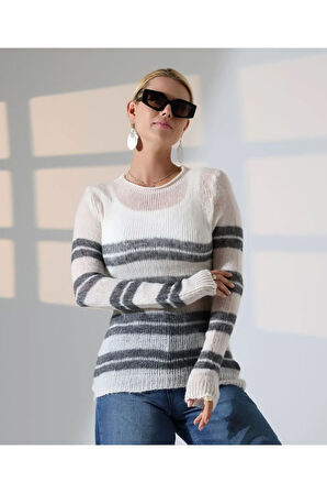 Hafif Dokulu Casual Çizgili Kazak