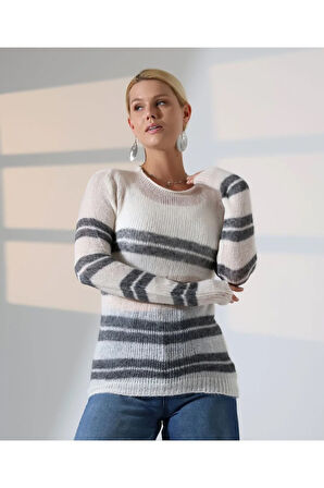 Hafif Dokulu Casual Çizgili Kazak