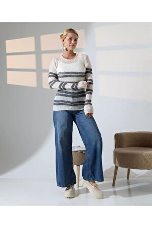 Hafif Dokulu Casual Çizgili Kazak