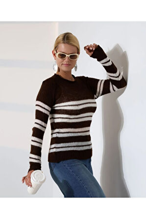 Hafif Dokulu Casual Çizgili Kazak
